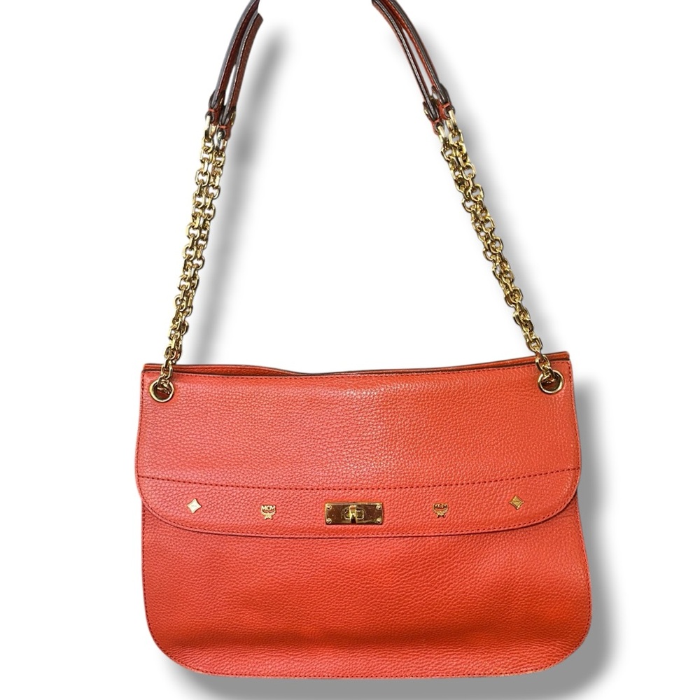 MCM Orange TWO WAY Crossbody Shoulder Pebbled Leather Bag Goldstone Korean MC265